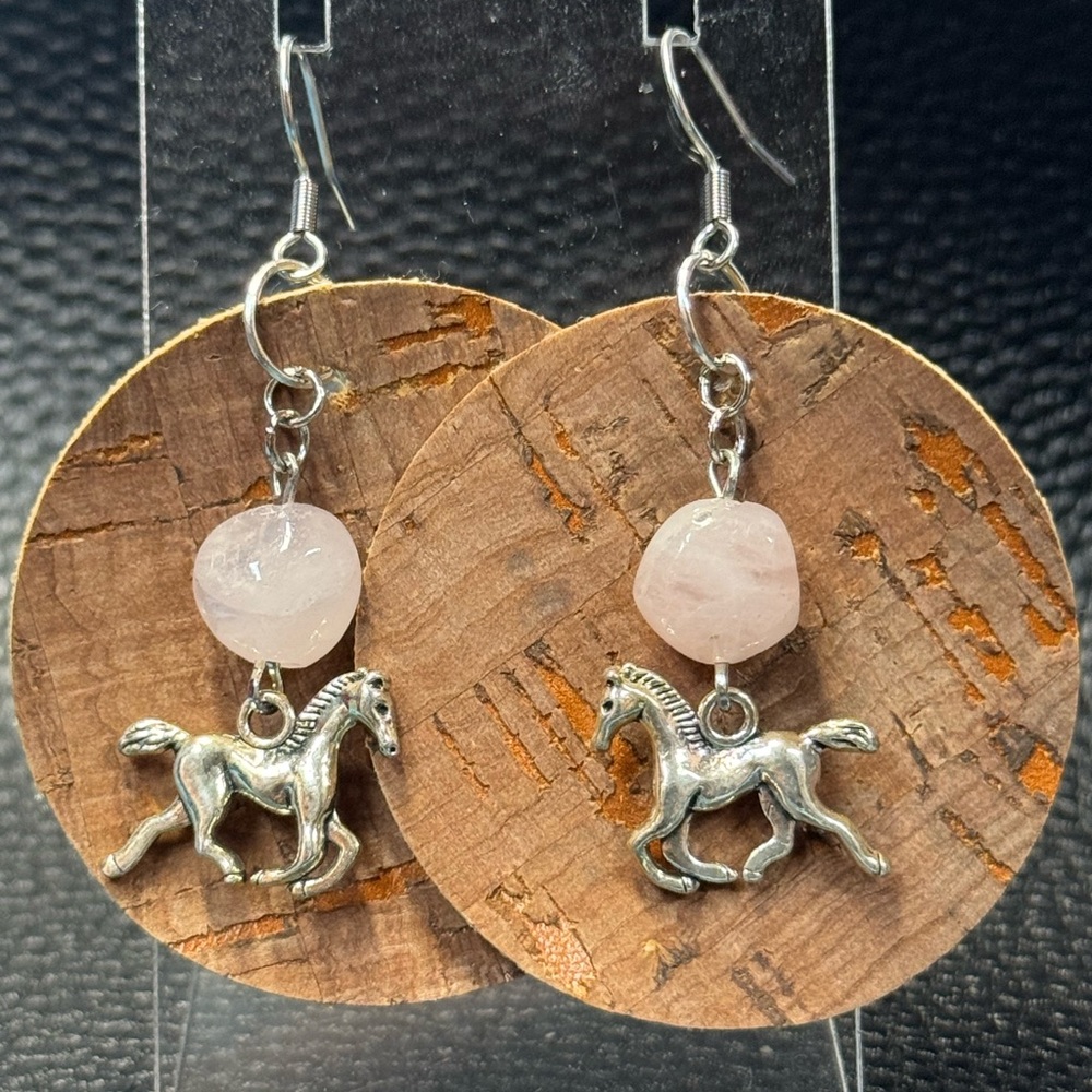 Handmade brown round cork earrings with horses
